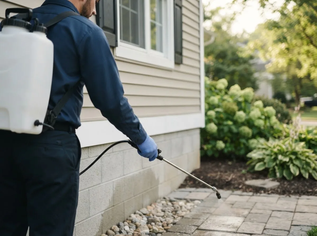 Pest control technician inspecting a home in Burdick, KS